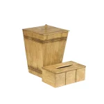 سطل و جای دستمال چوبی مربع درب دار